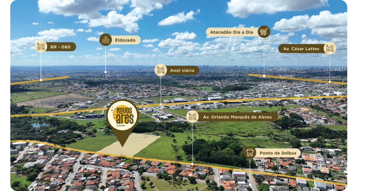 Vista aérea e localização do Novos Ares Aurora